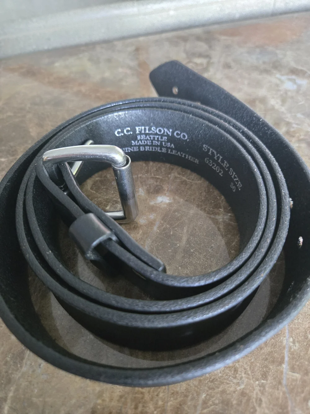 Filson Black Genuine Bridle Leather Belt